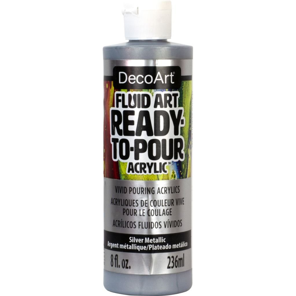 DecoArt FluidArt - Ready-to-Pour Acrylic Paint - 236 ML (8 Oz) Bottle - Silver Metallic (151)