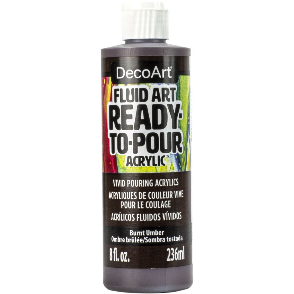 DecoArt FluidArt - Ready-to-Pour Acrylic Paint - 236 ML (8 Oz) Bottle - Burnt Umber (18)