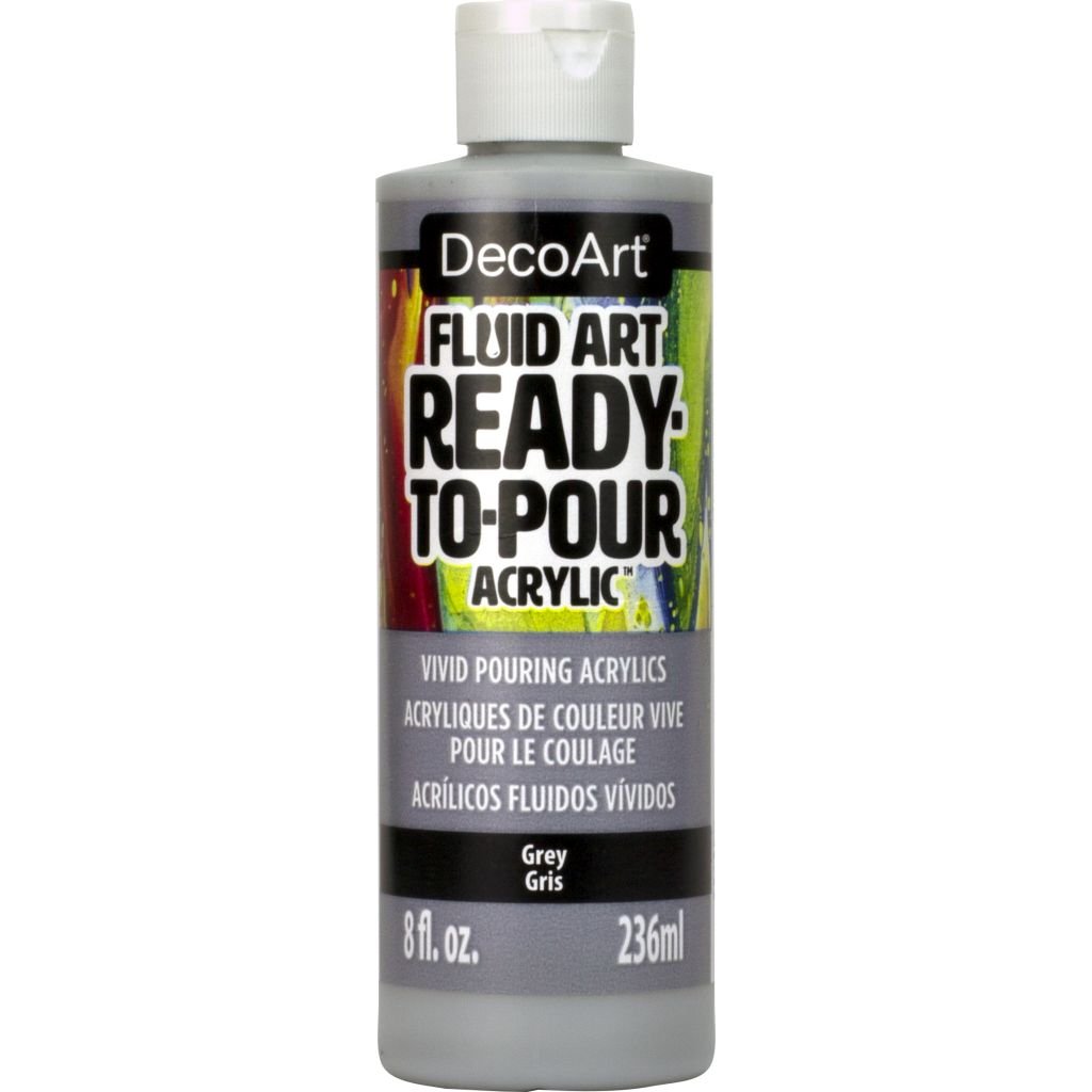 DecoArt FluidArt - Ready-to-Pour Acrylic Paint - 236 ML (8 Oz) Bottle - Grey (19)