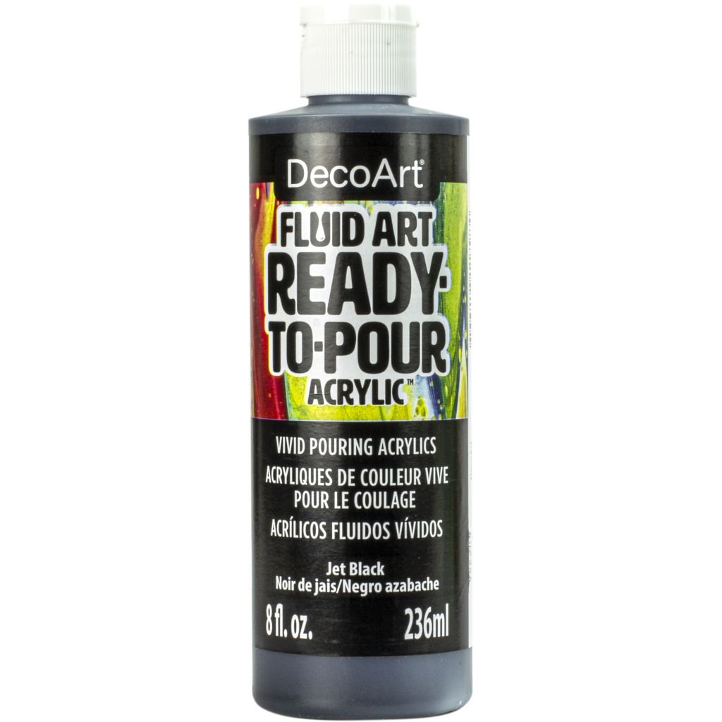 DecoArt FluidArt - Ready-to-Pour Acrylic Paint - 236 ML (8 Oz) Bottle - Jet Black (20)
