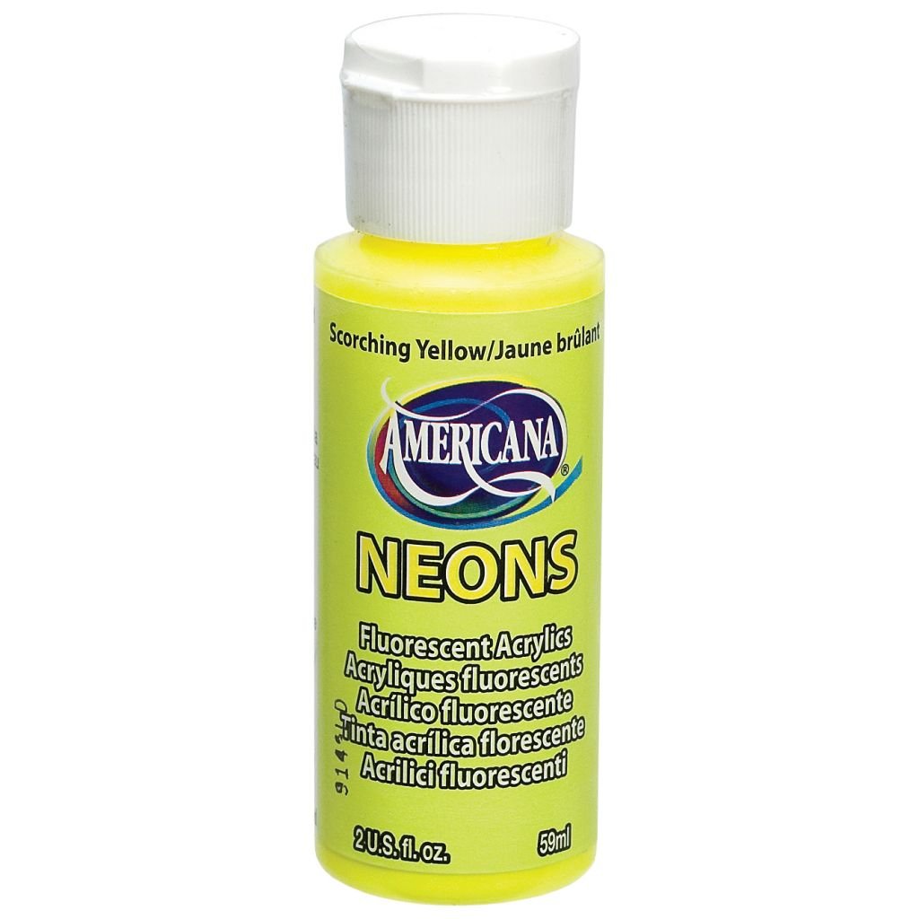 DecoArt Americana Neons Acrylic Paint - 59 ML (2 Oz) Bottle - Scorching Yellow (S1)