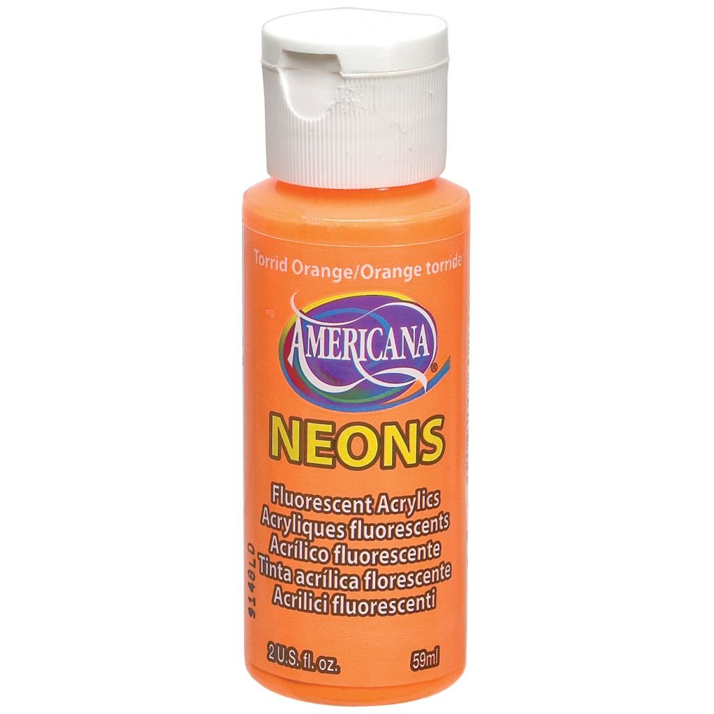 DecoArt Americana Neons Acrylic Paint - 59 ML (2 Oz) Bottle - Torrid Orange (S2)
