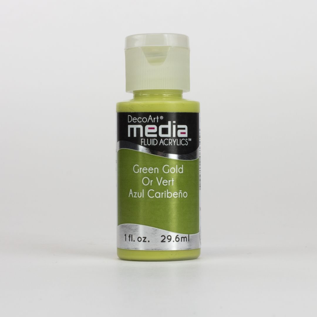 DecoArt Media Fluid Acrylics - 29.57 ML (1 Oz) Bottle - Green Gold (14)
