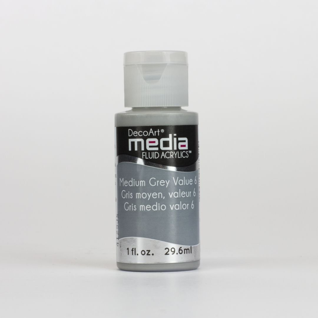DecoArt Media Fluid Acrylics - 29.57 ML (1 Oz) Bottle - Medium Grey Value 6 (17)