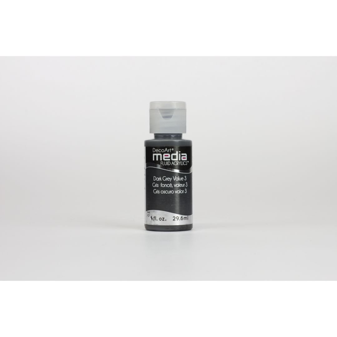 DecoArt Media Fluid Acrylics - 29.57 ML (1 Oz) Bottle - Dark Grey Value 3 (22)