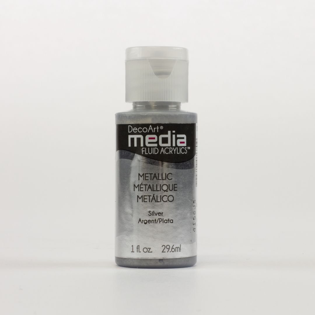 DecoArt Media Fluid Acrylics - 29.57 ML (1 Oz) Bottle - Metallic Silver (48)