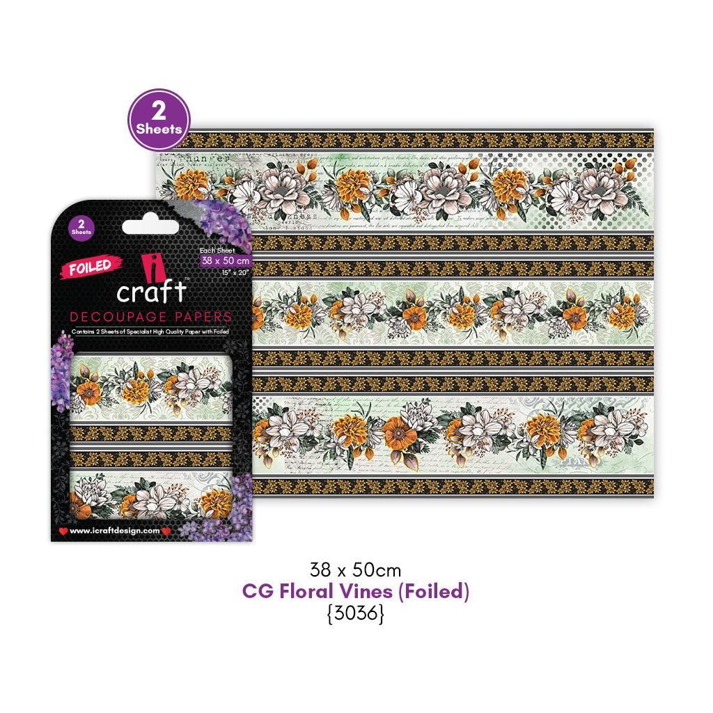 iCraft Decoupage Paper - CG Floral Vines (Foiled) 15 x 20