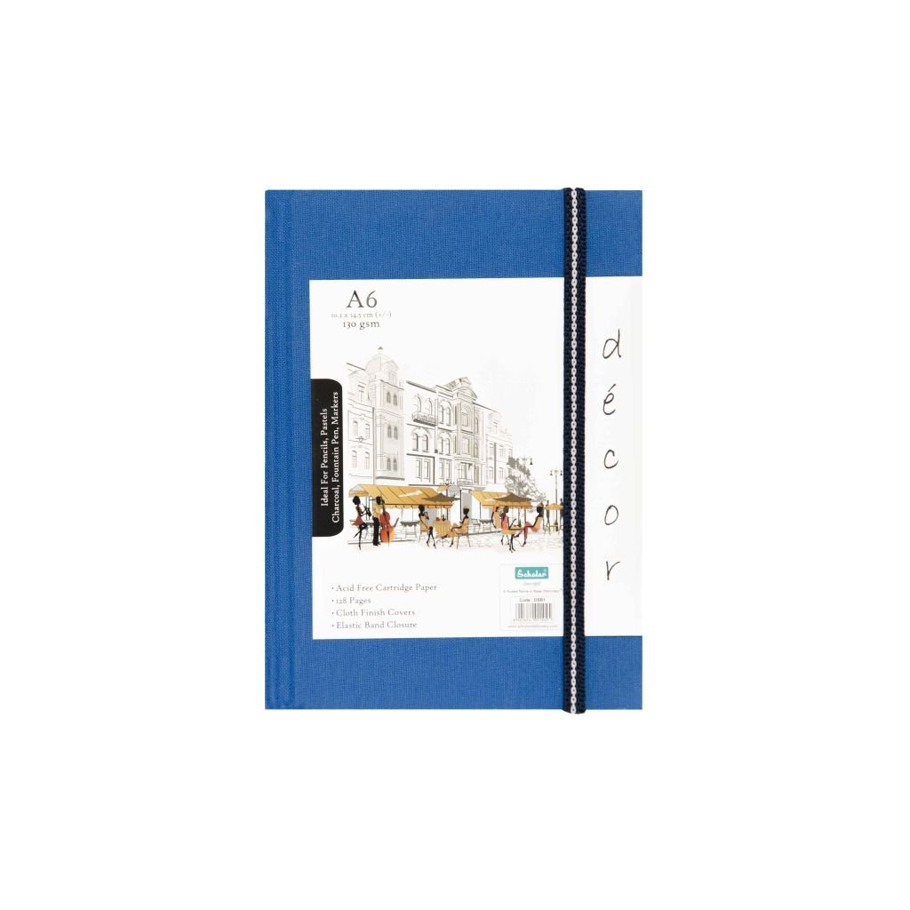 Scholar Artists' Sketch Book Décor - A6 (10.5 cm x 14.8 cm or 4.13 in x 5.8 in) Natural White Medium 150 GSM, Cloth Finish Blue Cover Journal of 56 Sheets