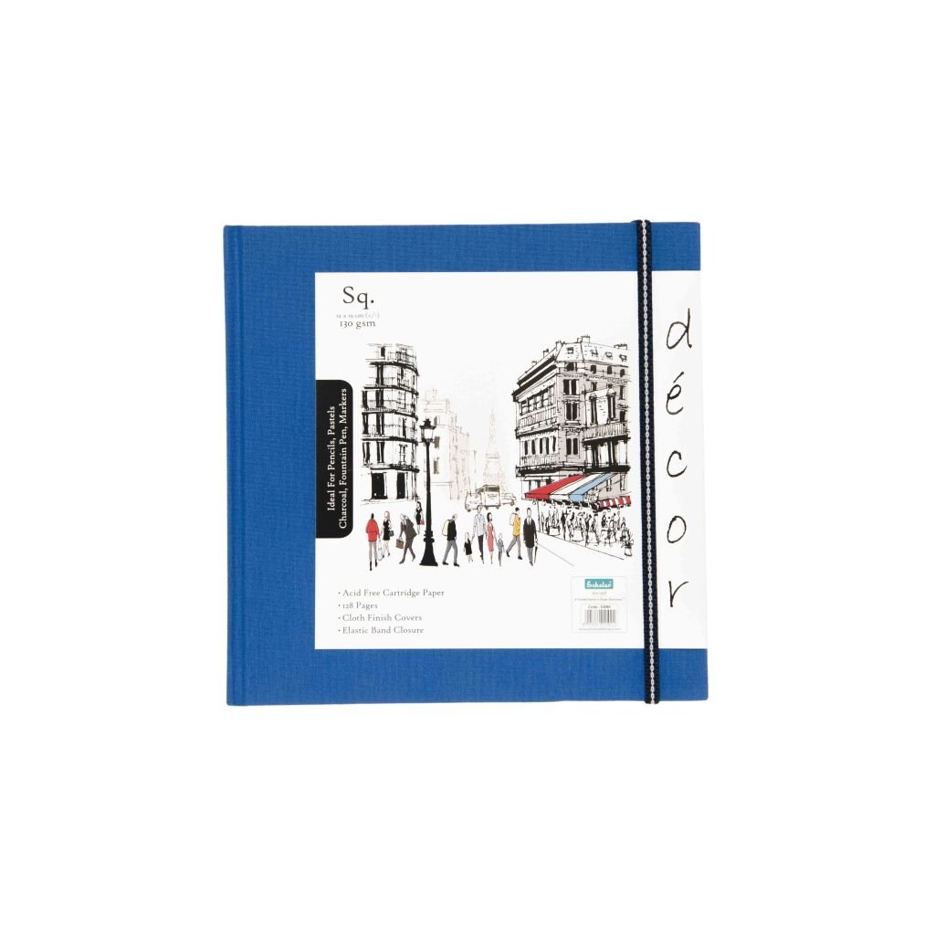 Scholar Artists' Sketch Book Décor - Square (19.5 cm x 19.5 cm or 7.68 in x 7.68 in) Natural White Medium 150 GSM, Cloth Finish Blue Cover Journal of 56 Sheets