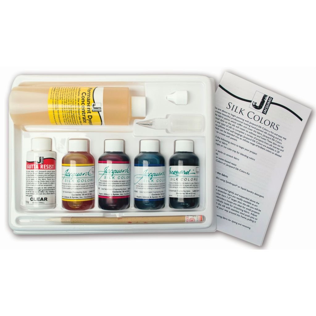 Jacquard - Silk Colours - Kit of 4 Colours With Permanent Dyeset Concentrate + Gutta Resist Clear