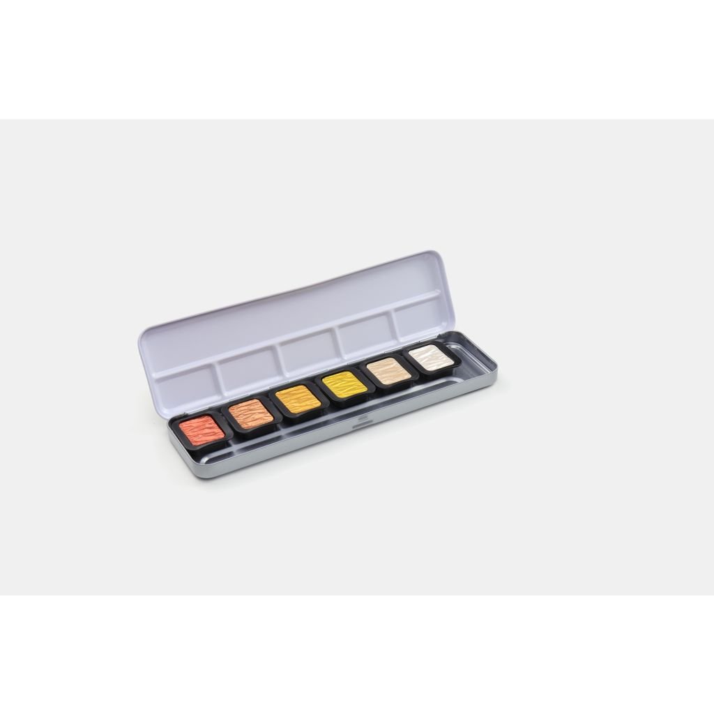 FineTec Mica Based Pearlescent Watercolours - Opaque - Professional Quality - Set of 6 Pearlescent Colours in a metal box - 30 mm x 22 mm Rectangular Pan