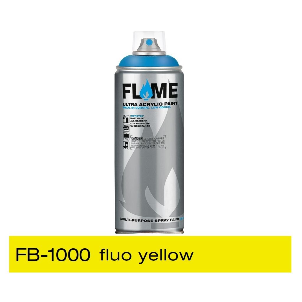 Flame Blue Low Pressure Acrylic Spray Paint 400 ML - Fluorescent Yellow