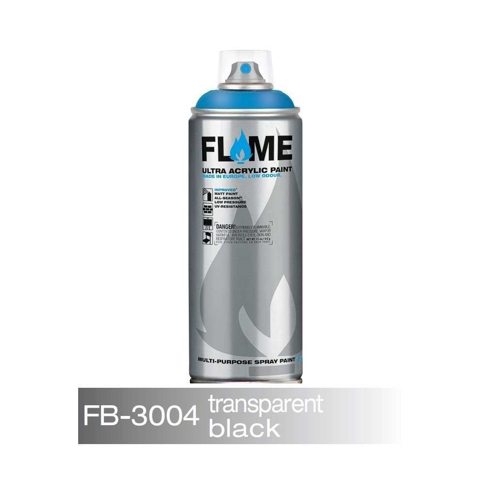 Flame Blue Low Pressure Acrylic Spray Paint 400 ML - Transparent Black
