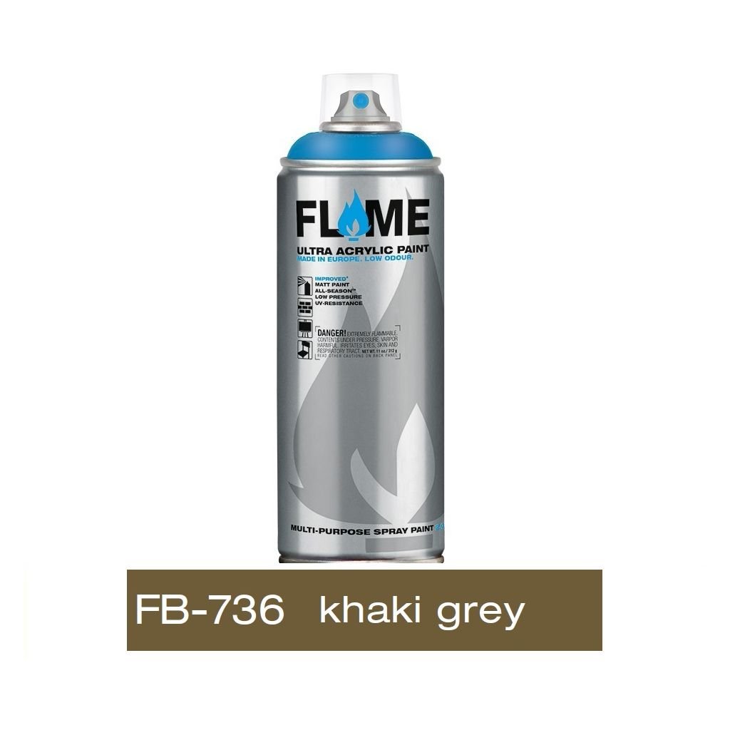 Flame Blue Low Pressure Acrylic Spray Paint 400 ML - Khaki Grey