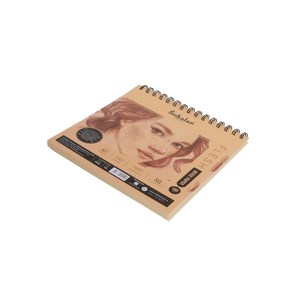 Scholar Artists' Toned Paper Flesh - Square (19.5 cm x 19.5 cm or 7.68 in x 7.68 in) Beige Smooth 160 GSM, Spiral Pad of 40 Sheets