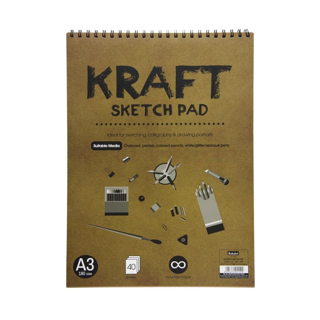 Scholar Artists' Toned Paper Kraft - A3 (29.7 cm x 42 cm or 11.7 in x 16.5 in) Sahara Fibrous Texture 170 GSM, Spiral Pad of 40 Sheets
