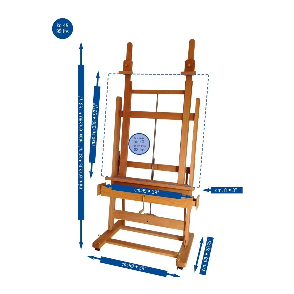 MABEF Beech Wood Double Mast (Pole) Studio Easel - H Frame - with Crank for Elevation & Inclination