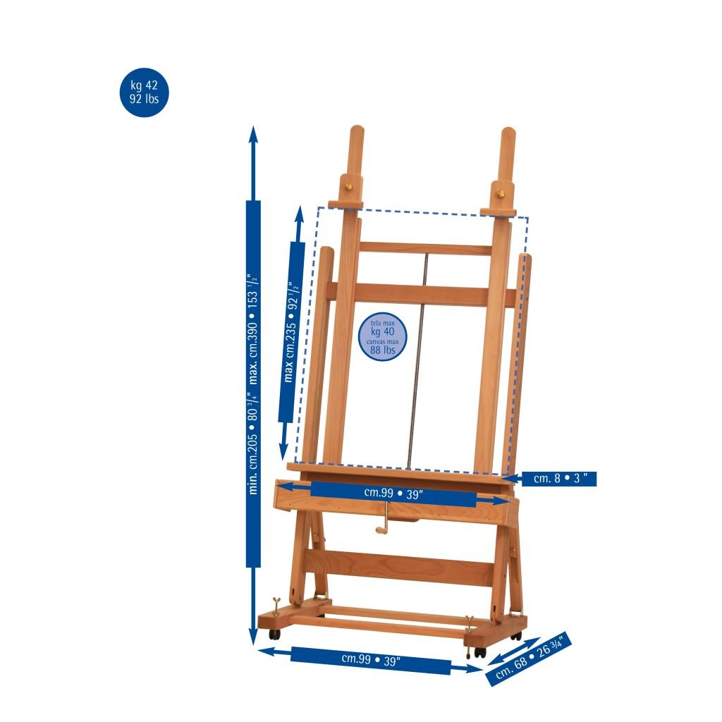 MABEF Beech Wood Double Mast (Pole) Studio Easel - H Frame - with Crank for Elevation