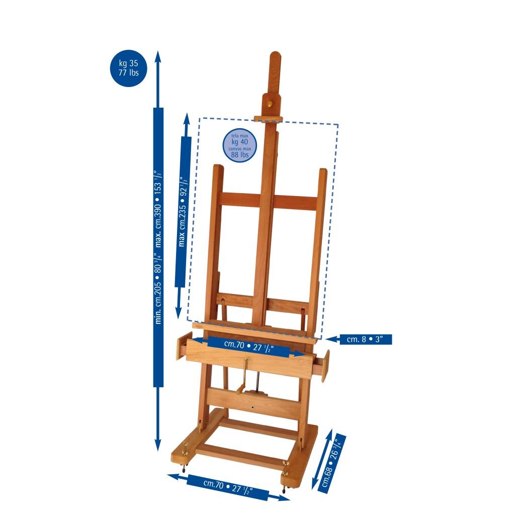 MABEF Beech Wood Studio Easel - H Frame - with Crank for Elevation & Inclination