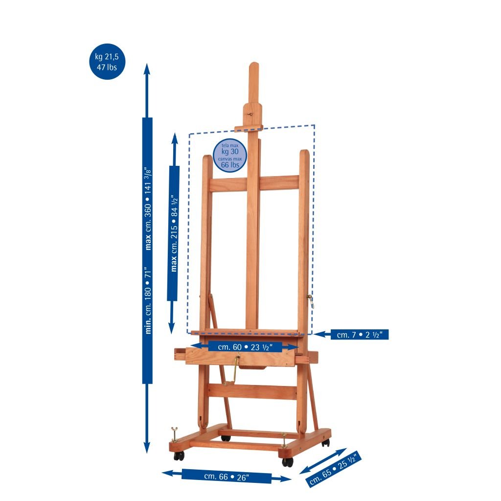MABEF Beech Wood Small Studio Easel - H Frame - with Crank for Elevation