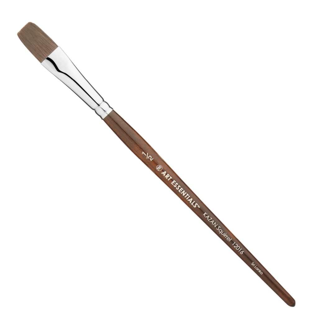Art Essentials KAZAN Synthetic Squirrel Hair Brush - Series 12016 - Flat - Short Handle - Size: 1/2