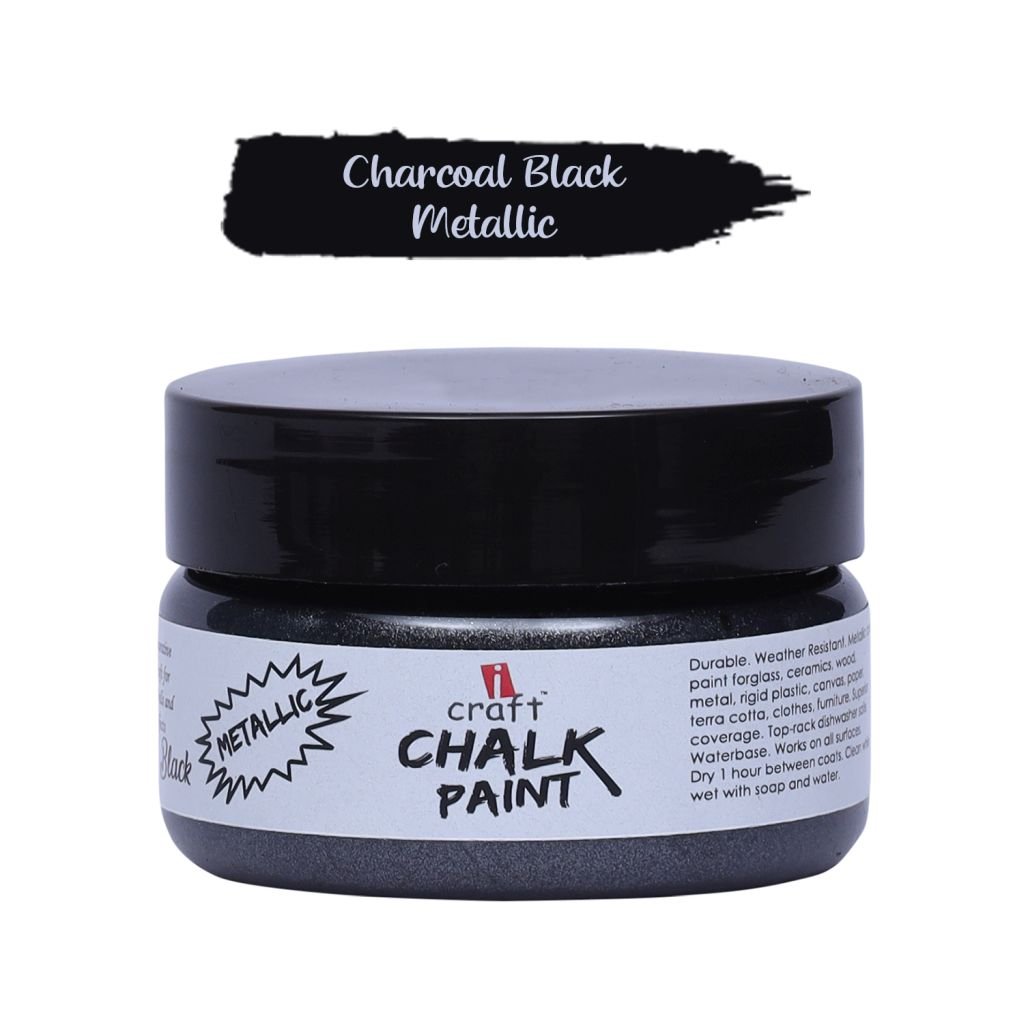 iCraft Metallic Chalk Paint Charcoal Black - Jar of 50 ML