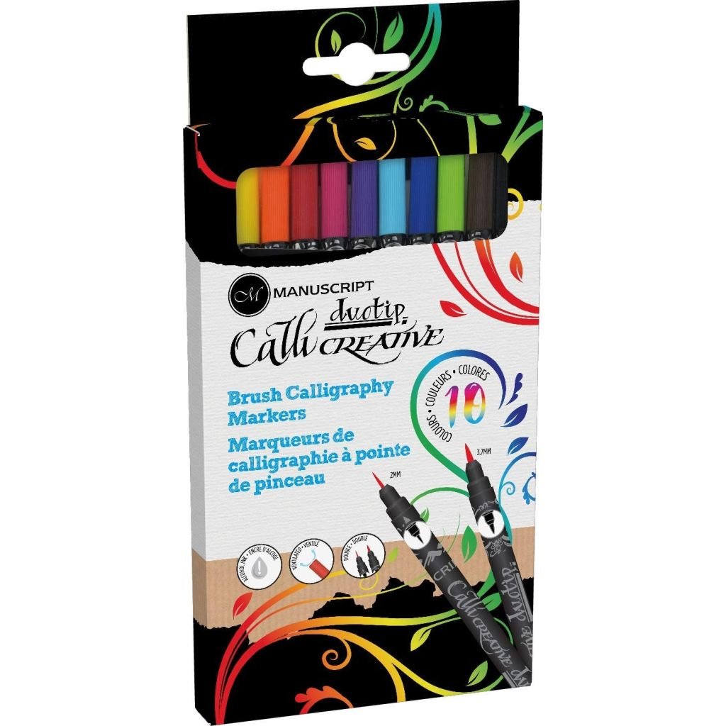 Manuscript - Callicreative DUO Tips Permanent Brush Calligraphy Markers - 10 Assorted Colours