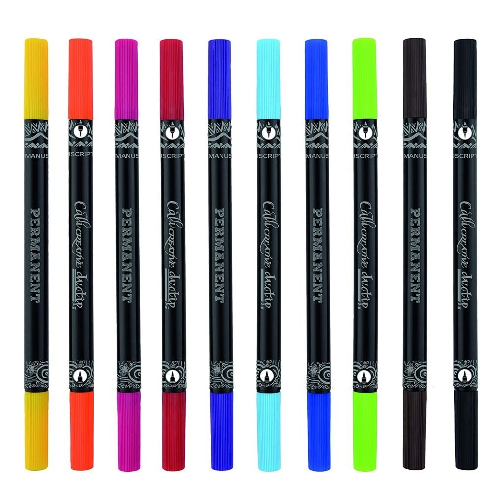 Manuscript - Callicreative DUO Tips Permanent Brush Calligraphy Markers - 10 Assorted Colours