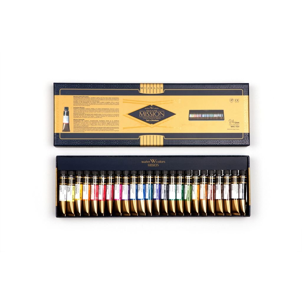 Mission Gold Professional Grade Extra-Fine Watercolour  - Set of 24 Tubes x 7 ML