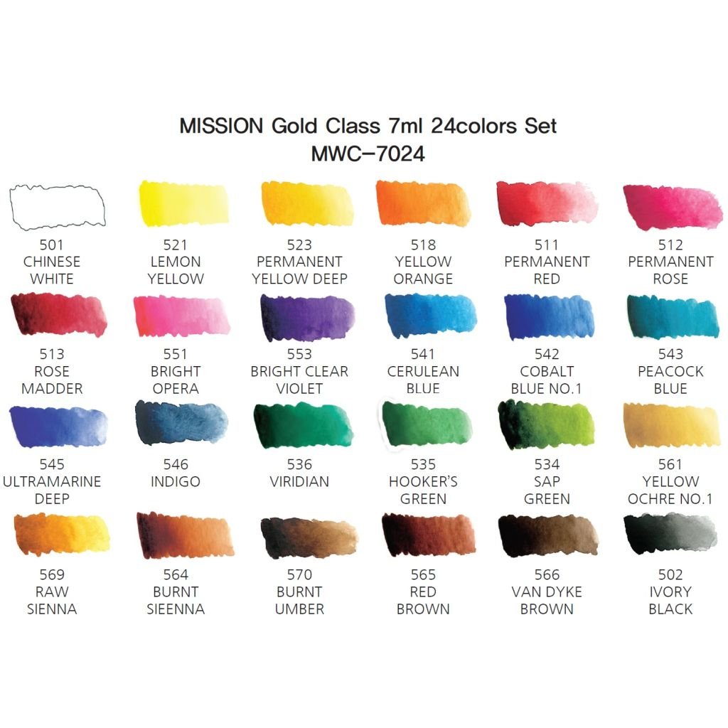 Mission Gold Professional Grade Extra-Fine Watercolour  - Set of 24 Tubes x 7 ML