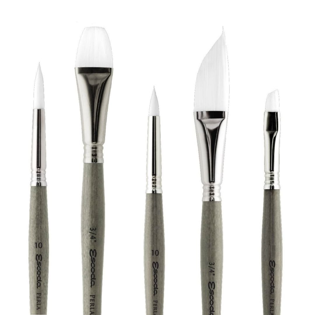 Escoda Perla Series 1430 Short Handle Round Artist Watercolor Brush, 10,  White Toray Filament