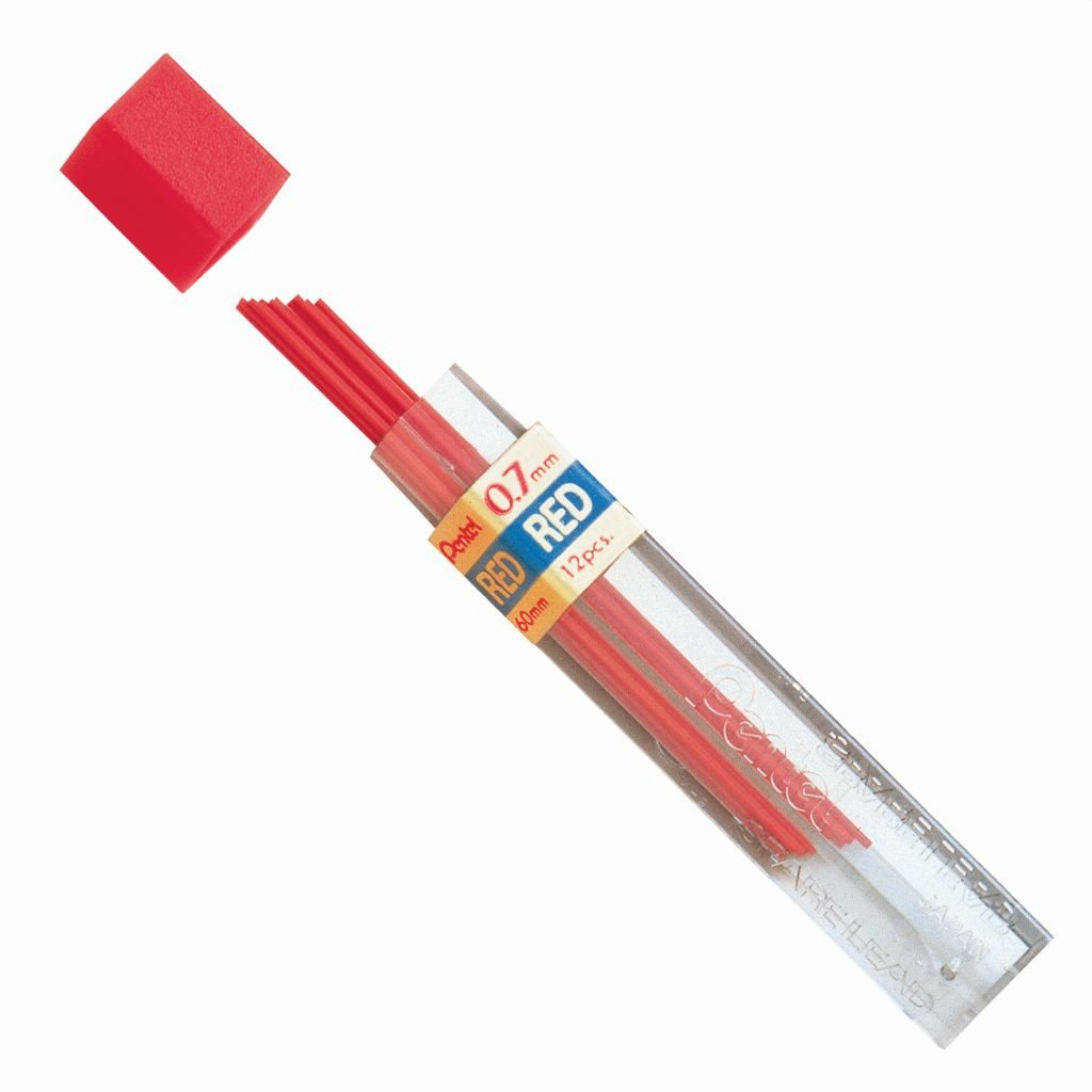 Pentel Hi-Polymer Mechanical Pencil Coloured Lead - 0.7 mm - Red - Pack of 12 Leads