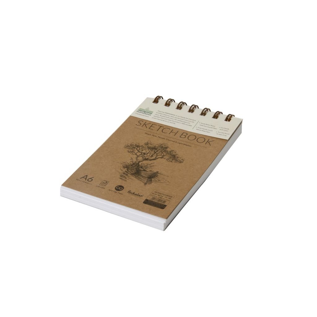 Scholar Artists' Sketch Pad Paryavaran - A6 (10.5 cm x 14.8 cm or 4.13 in x 5.8 in) Natural White Smooth 150 GSM, Spiral Pad of 50 Sheets