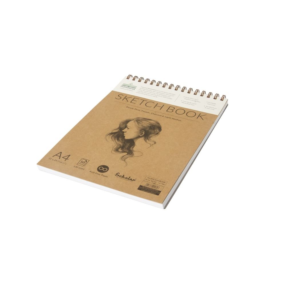 Scholar Artists' Sketch Pad Paryavaran - A4 (29.7 cm x 21 cm or 8.3 in x 11.7 in) Natural White Smooth 150 GSM, Spiral Pad of 50 Sheets