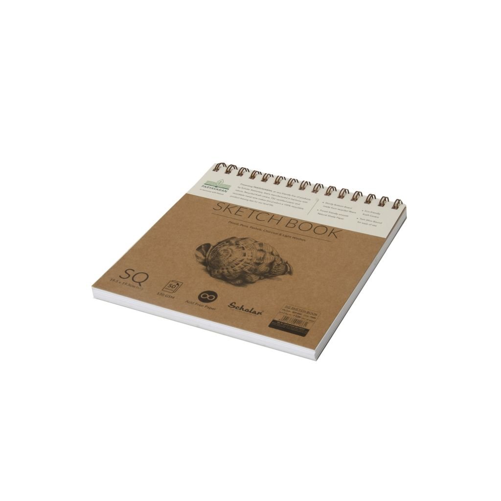 Scholar Artists' Sketch Pad Paryavaran - Square (19.5 cm x 19.5 cm or 7.68 in x 7.68 in) Natural White Smooth 150 GSM, Spiral Pad of 50 Sheets