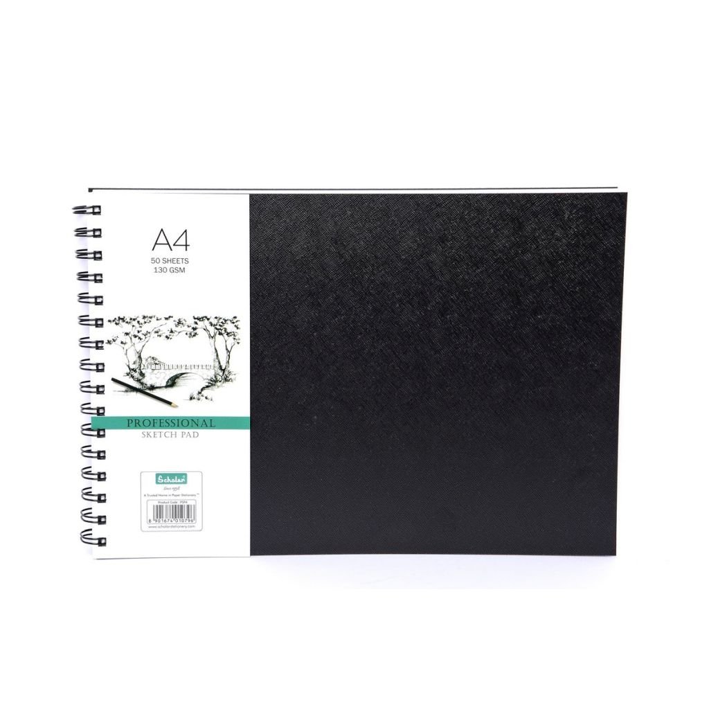 Scholar Artists' Sketch Book Professional - A4 (29.7 cm x 21 cm or 8.3 in x 11.7 in) White Medium 130 GSM, Spiral Journal of 50 Sheets