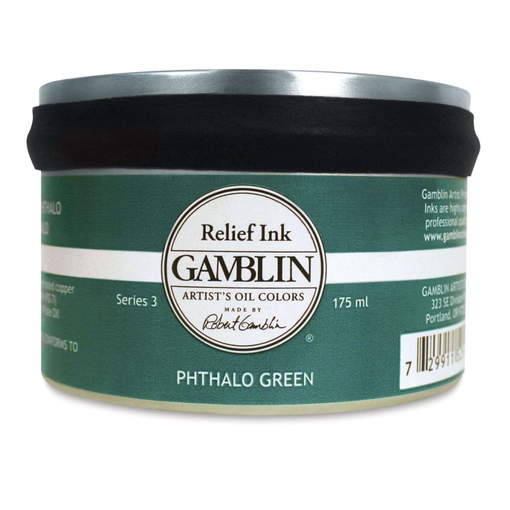 Gamblin Printmaking Relief Ink - Phthalo Green - Jar of 175 ML
