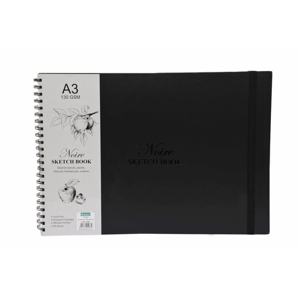 Scholar Artists' Sketch Book Noire - A3 (29.7 cm x 42 cm or 11.7 in x 16.5 in) Natural White Medium 130 GSM, Spiral Journal of 64 Sheets