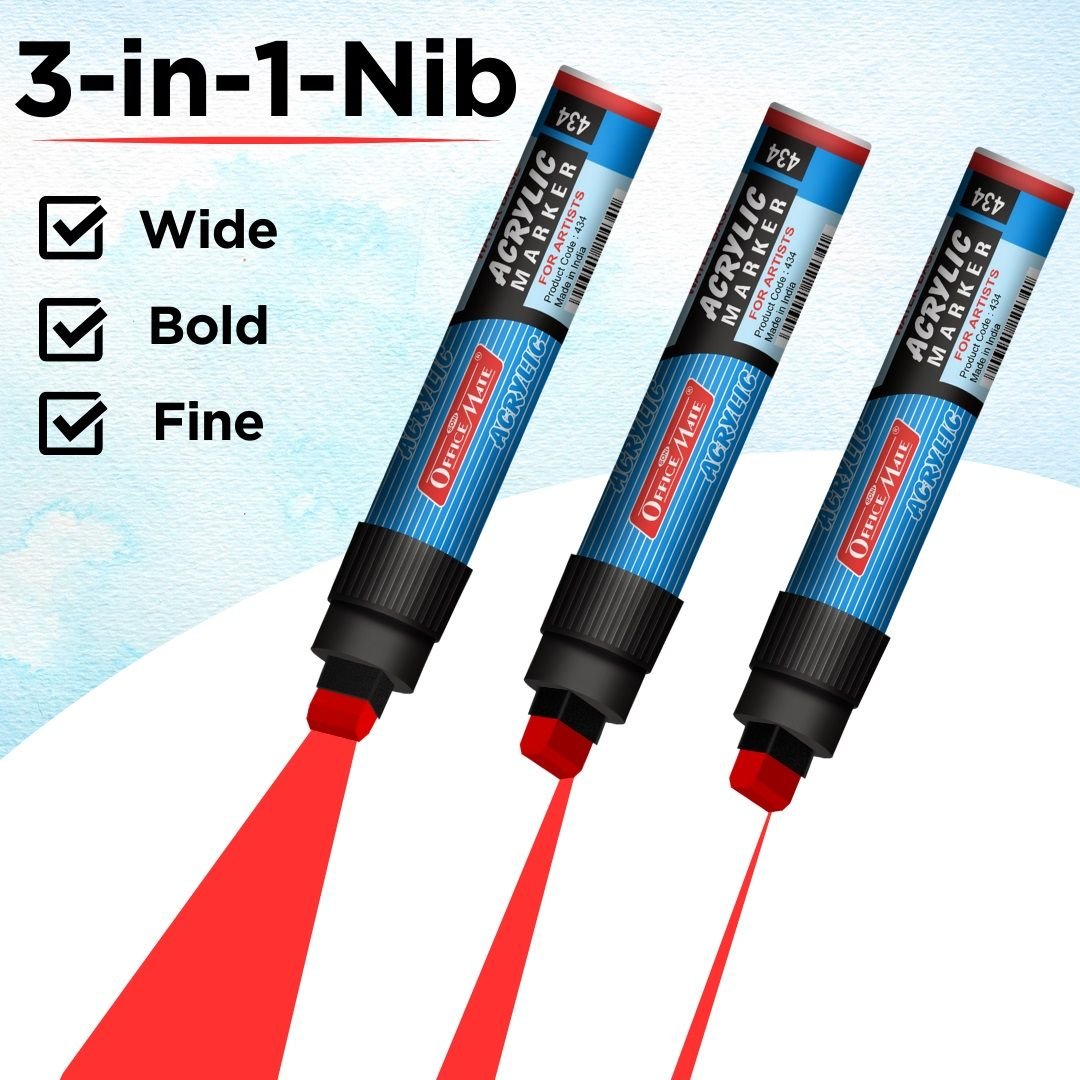 Soni Officemate Water Base Jumbo Acrylic Marker - Chisel Tip (15 MM) - Red