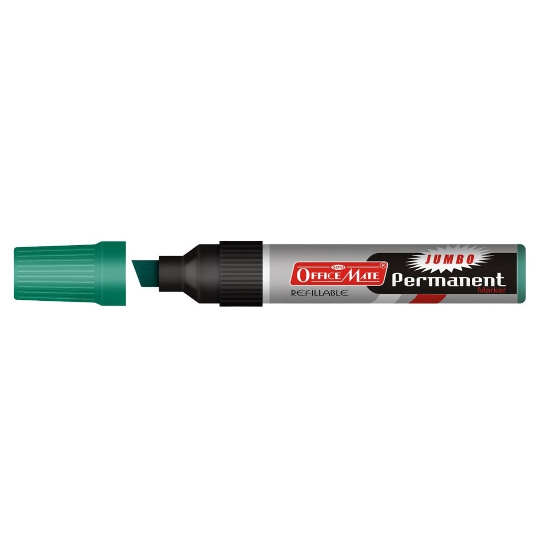 Soni Officemate Refillable - Jumbo Permanent Marker - Chisel Tip (10 MM) - Green