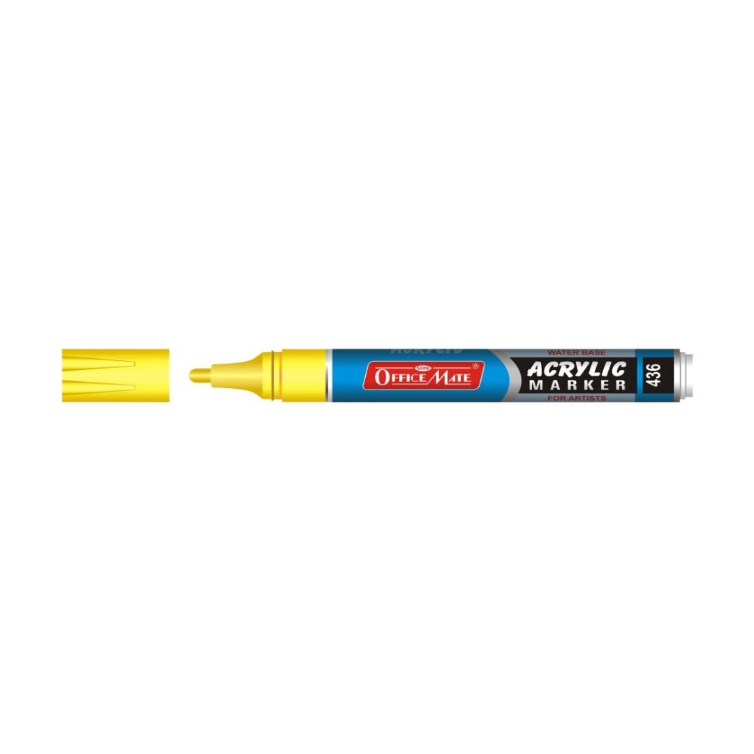 Soni Officemate Water Base Acrylic Marker - Bullet Tip (4.5 MM) - Fluorescent Yellow