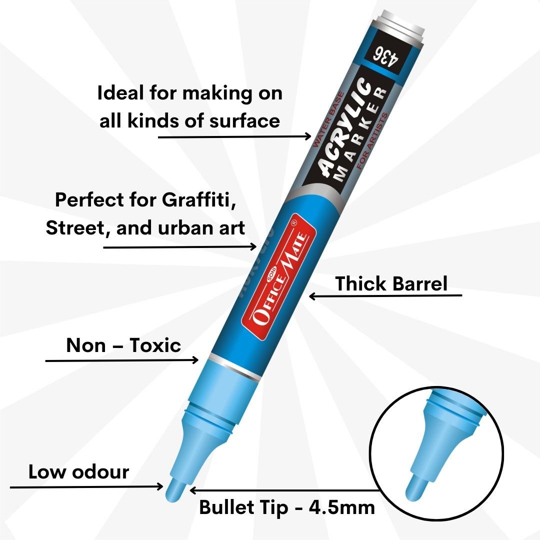Soni Officemate Water Base Acrylic Marker - Bullet Tip (4.5 MM) - Blue