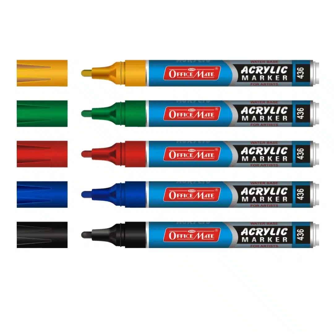 Soni Officemate Water Base Acrylic Regular Tip Marker - Pack of 5