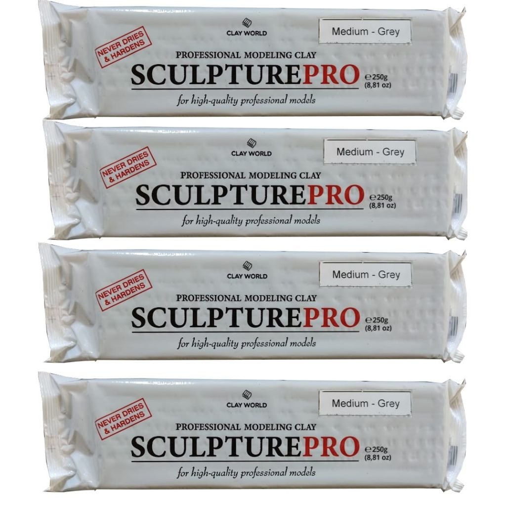 Clay World Sculpture Pro - Professional Modeling Clay 1 KG - Grey (Medium)