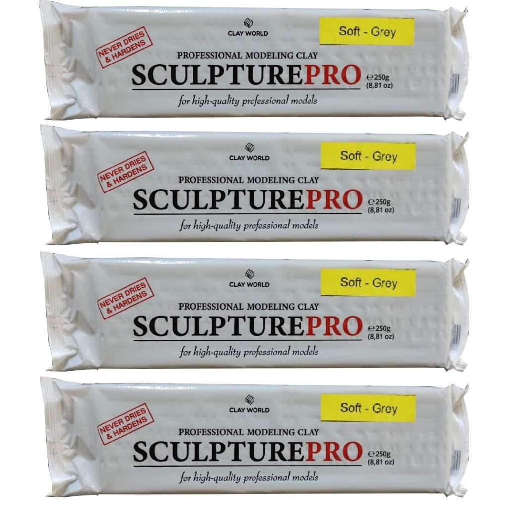 Clay World Sculpture Pro - Professional Modeling Clay 1 KG - Grey (Soft)