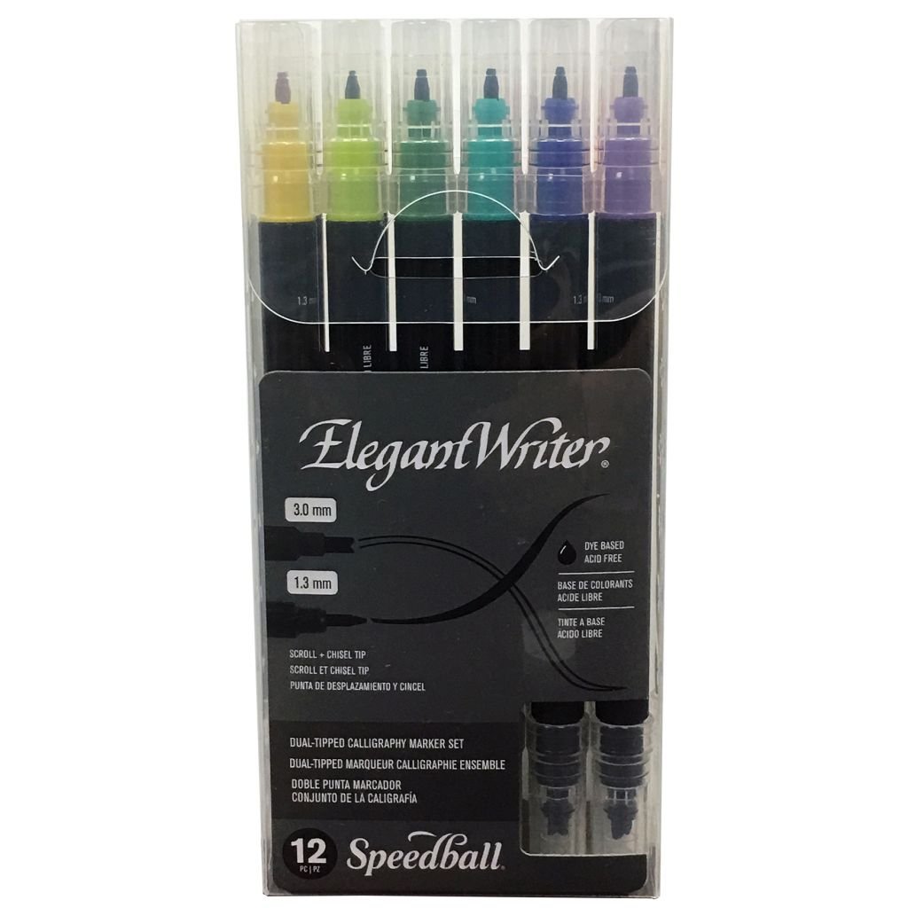 Speedball Elegant Writer - Dye Based Calligraphy Marker - Dual-Tripped (Scroll + Chisel Tip)- Set of 12 Marker