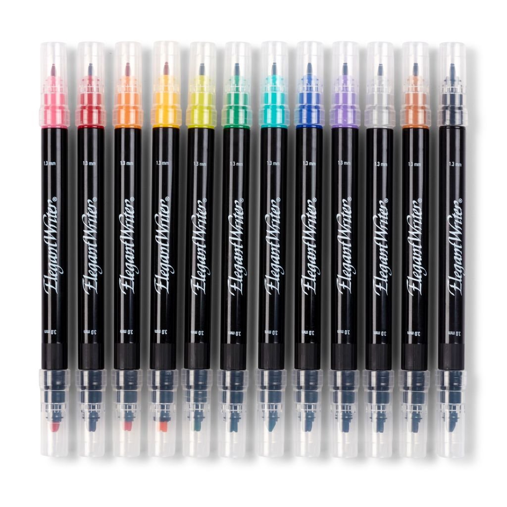 Speedball Elegant Writer - Dye Based Calligraphy Marker - Dual-Tripped (Scroll + Chisel Tip)- Set of 12 Marker
