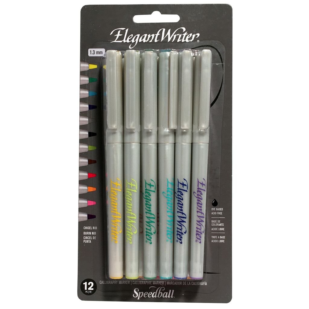 Speedball Elegant Writer - Dye Based Calligraphy Marker - Extra-Fine 1.3 MM - Chisel Tip - Set of 12 Marker