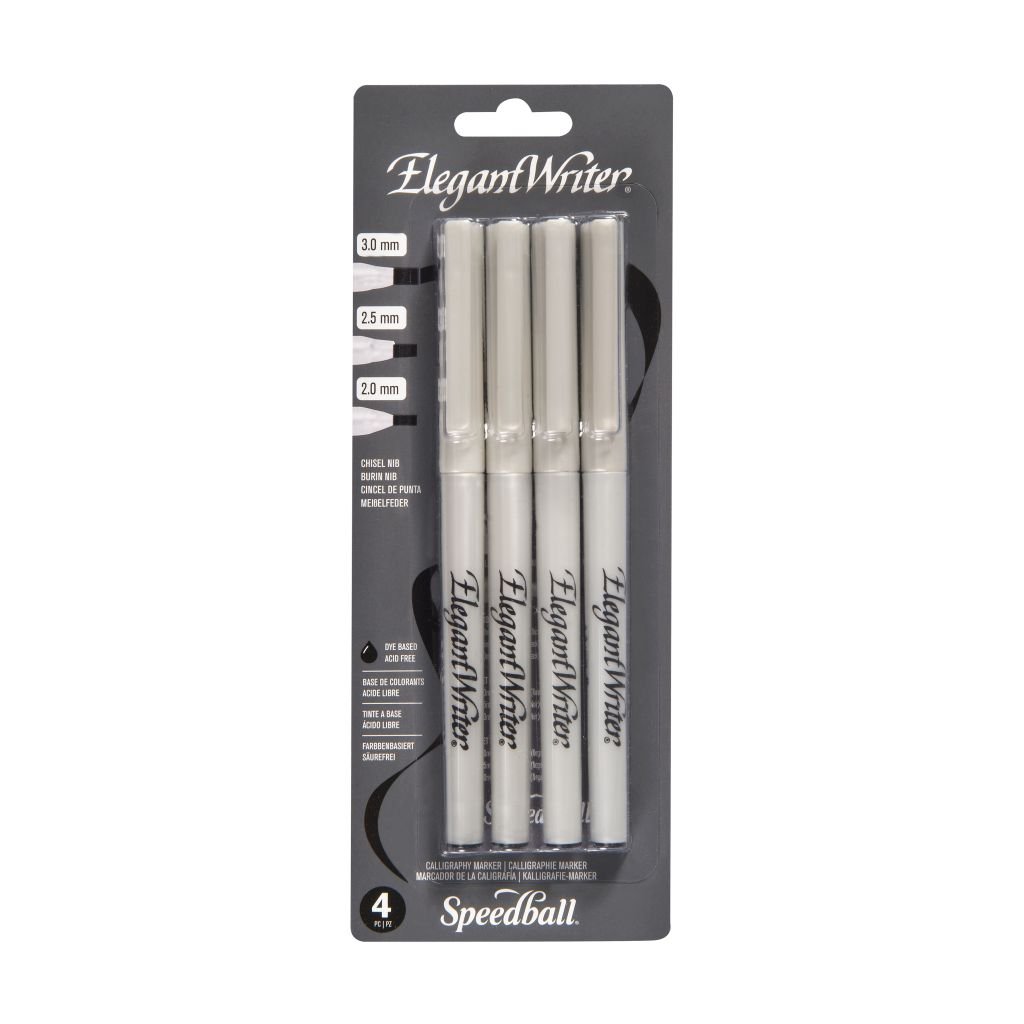 Speedball Elegant Writer - Dye Based Calligraphy Marker - Chisel Tip - Set of 4 Black Marker