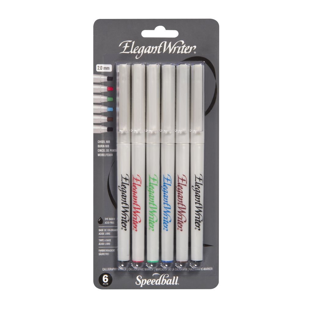 Speedball Elegant Writer - Dye Based Calligraphy Marker - Fine 2.0 MM Chisel Tip - Set of 6 Marker